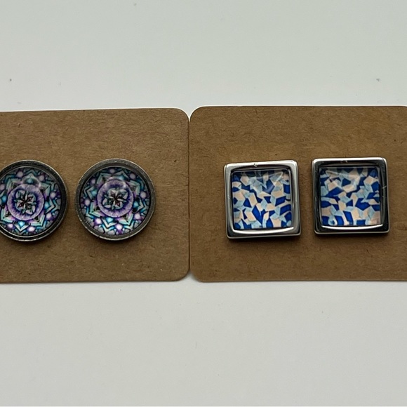 Classic Round Stud Earrings - Bohemian Chic Silver Stud Earrings - Picture 9 of 10